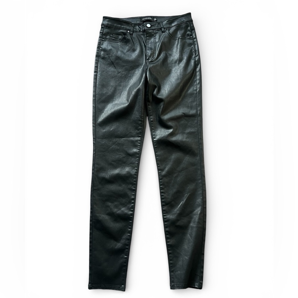 Witchery Black Skinny Jeans in Faux Leather unfinished hem 28 Waist 30 Inseam